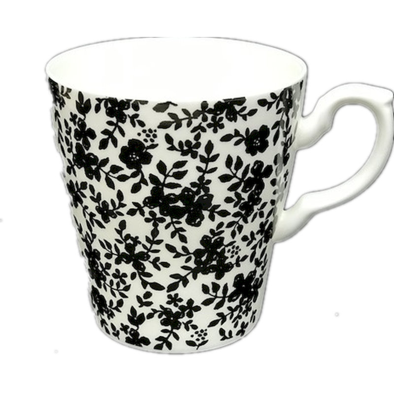 Tasse rose à motif floral, Noir