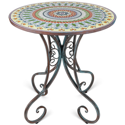 Tables bistro d'intérieur / extérieur, table basse ronde en mosaïque de 24 po pour l'extérieur, table d'appoint de patio toutes saisons pour terrasse, porche, terrasse, bord de piscine, assemblage facile, avocat
