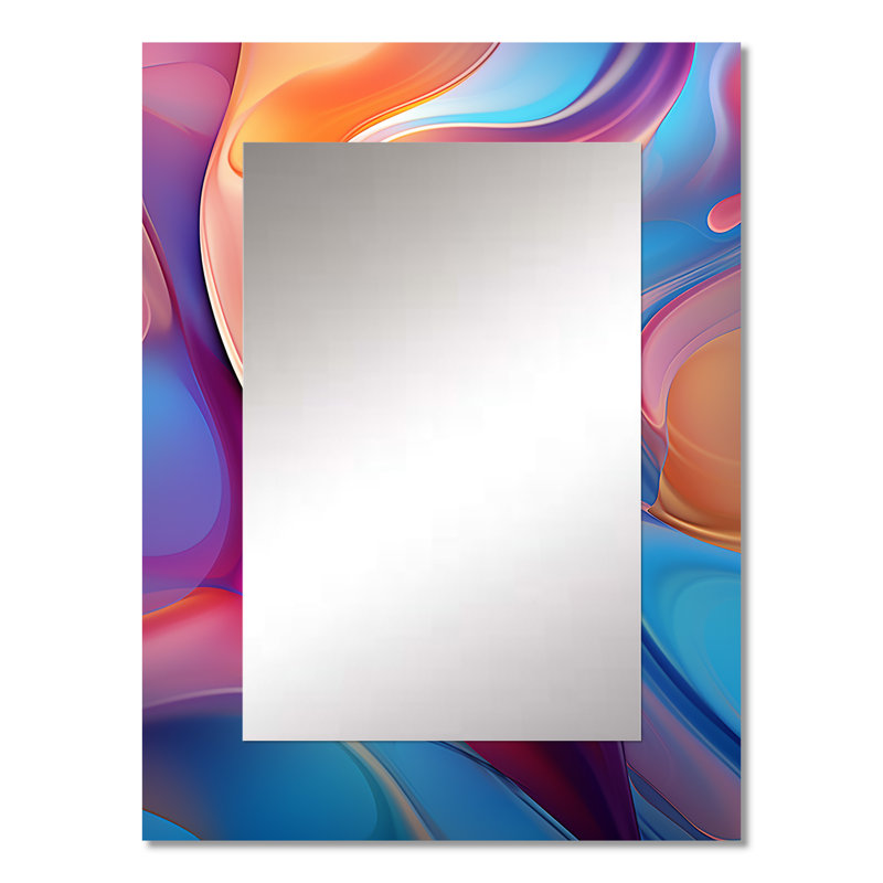 Transitionnel rose et bleu formes II - miroir de formes transitionnelles, miroir mural décoratif rose, impression d'art en métal