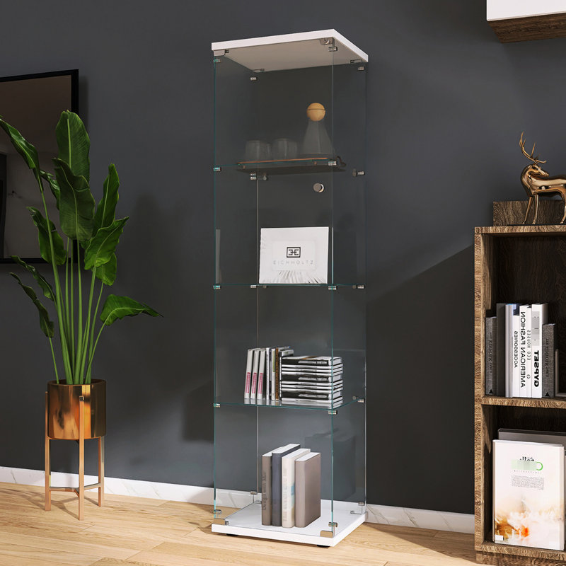 Armoire en verre blanc avec 4 tablettes et une porte