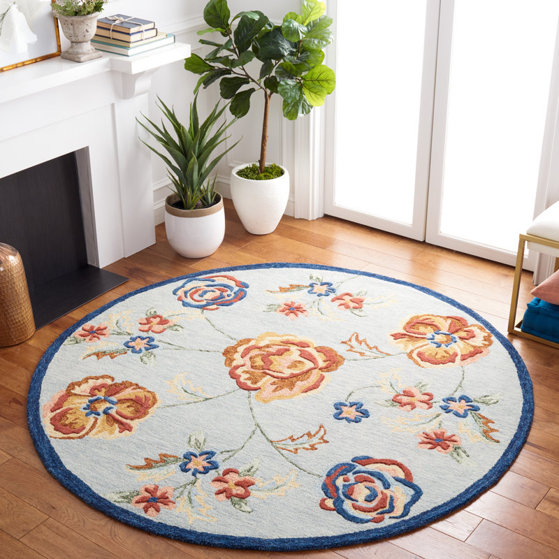 Metro Hand Tufted Wool And Cotton With Latex Floral Rug, Round 6'