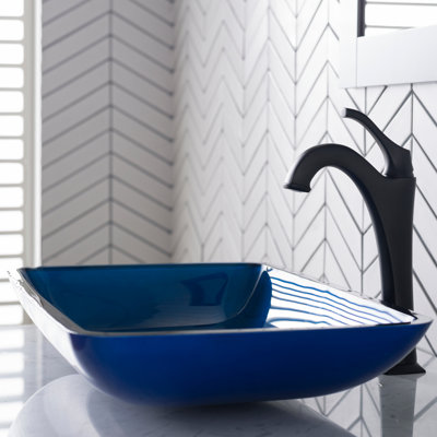 Glass Rectangular Vessel Bathroom Sink with Faucet