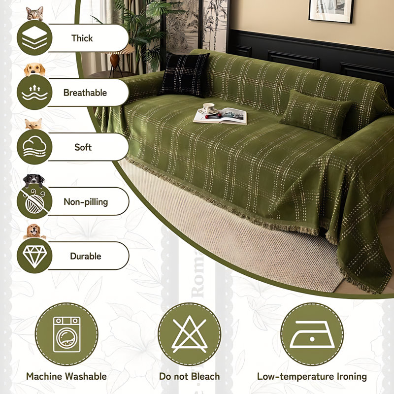 Nayoroom Chenille Housse de canapé à carreaux à motif géométrique vert, H 71 po x l 134 po, Vert