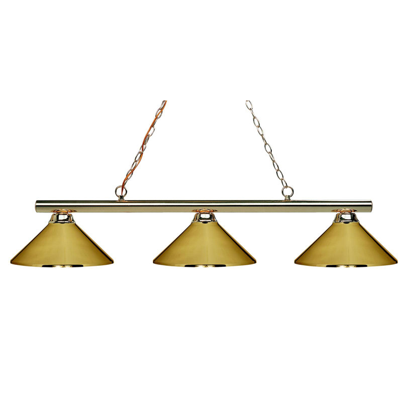 3 Light Billiard Pendant, Metal Polished Brass / Polished Brass