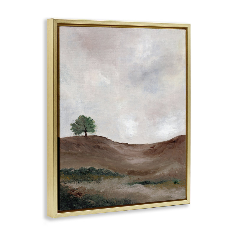 «Curving Desert Hill», art mural encadré par Nikita Jariwala, H 31 po x l 25 po, Cadre flottant métallique doré
