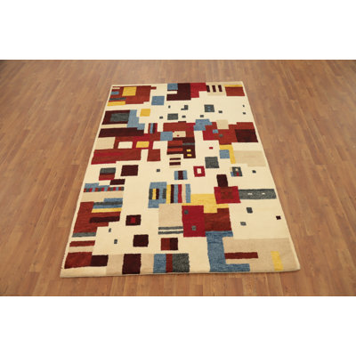 Abstract Gabbeh Style Area Rug 5x8 with Multicolor Geometric Shapes