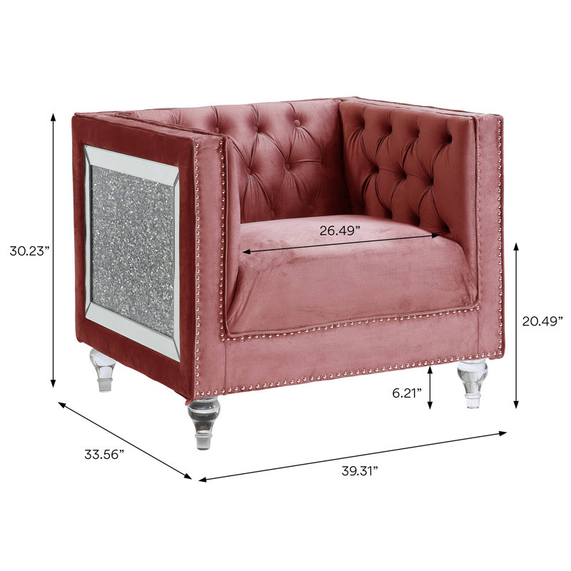 Fauteuil de salon Living, velours rose, capitonné