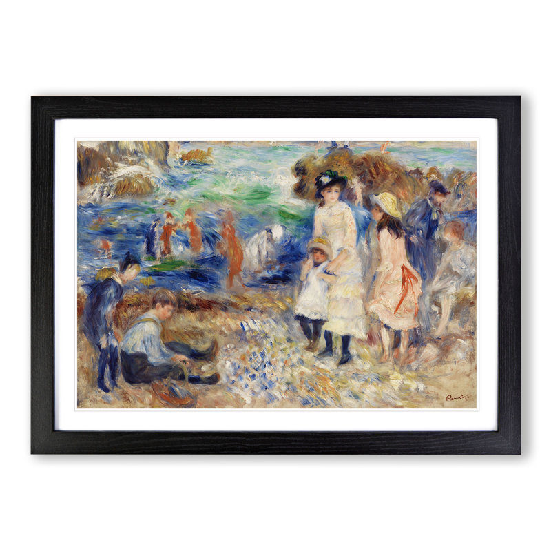 Children on the Seashore by Pierre-Auguste Renoir - Picture Frame Painting, 36cm H x 48cm W x 2cm D, Black Framed