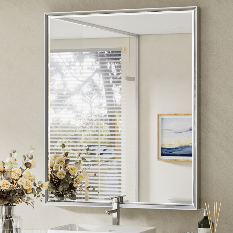 Miroir de salle de bain mural Lohoski, Argent, 36 po x 30 po