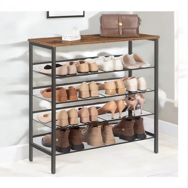 15 Pair Shoe Rack 5 Tier Industrial Rustic Brown Hallway Furniture