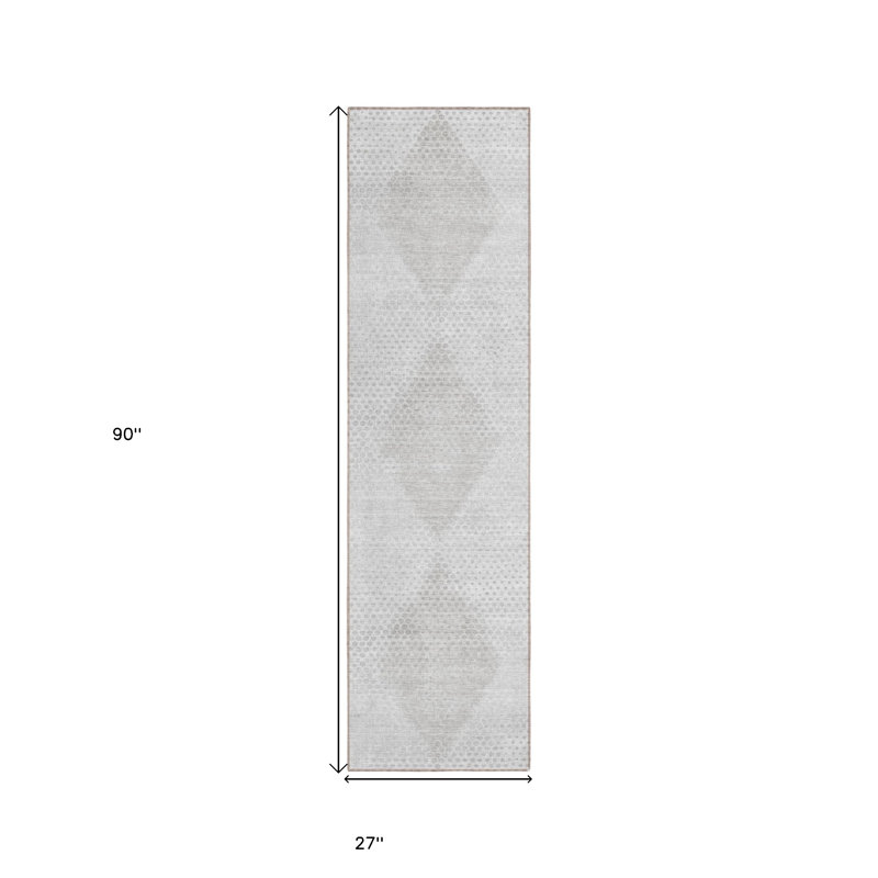 8' Runner Ivory Geometric Washable Non Skid Indoor Outdoor Runner Rug