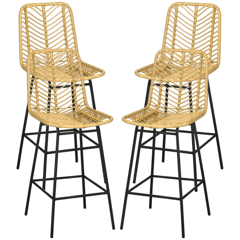 Ensemble de tabourets de bar en rotin de 4 tabourets de bar à hauteur de comptoir de 26 po, tabourets d'îlot de cuisine avec siège et dossier en osier respirant