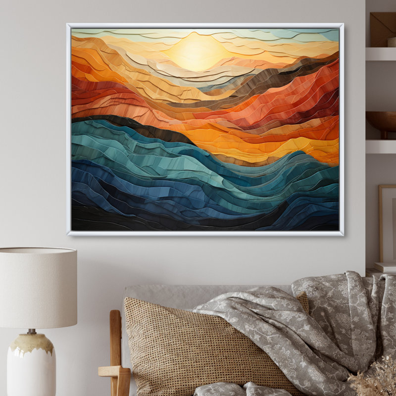 Paysage de montagnes corail bleu sarcelle audacieux - art mural montagne - vallée de Bold, H 34 po x l 44 po, Blanc