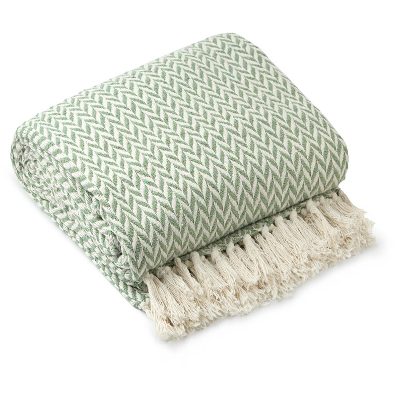 Throw Blanket For Sofas Bed Extra Large Recycled C Chevron Blanket, 254cm x 178cm, Green