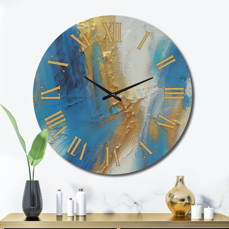 Sudden Sensuality - Turquoise abstraite et or - Horloge murale abstraite, Très grand