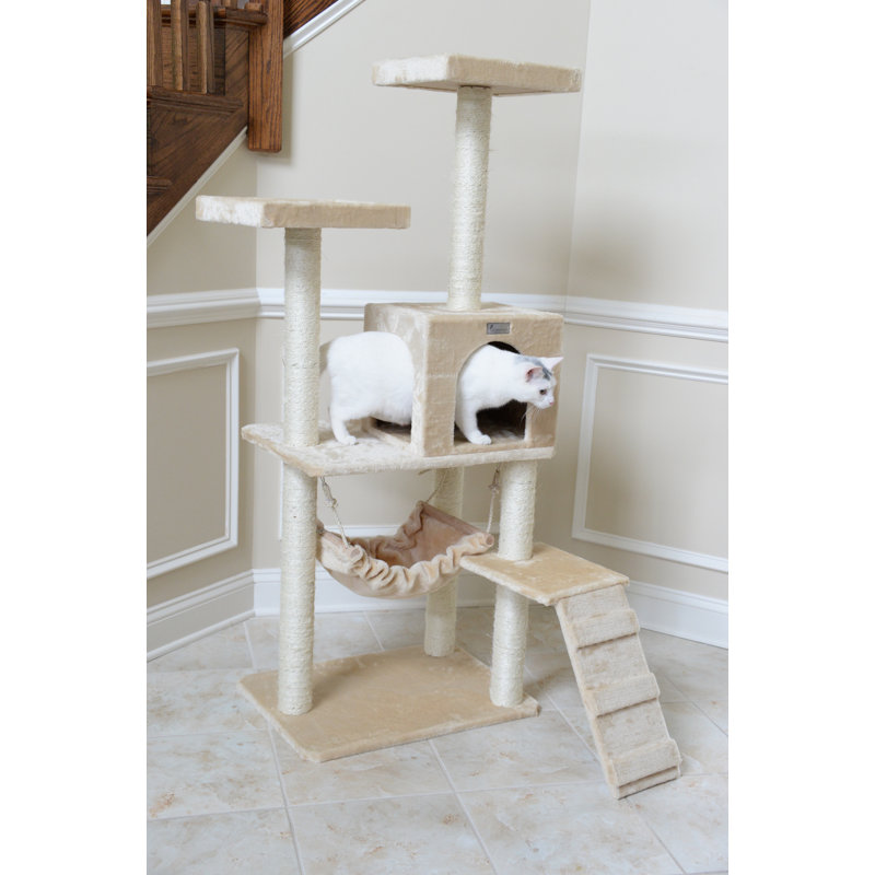 Arbre à chat 57 po en bois véritable Harva, Beige
