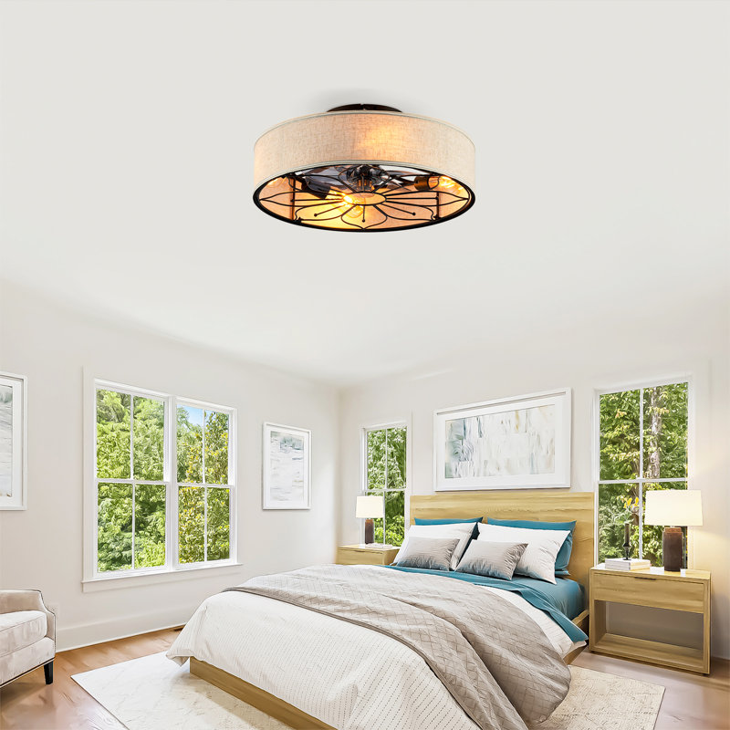 Ventilateur de plafond encastré en cage 20 po noir mat avec lumières et télécommande
