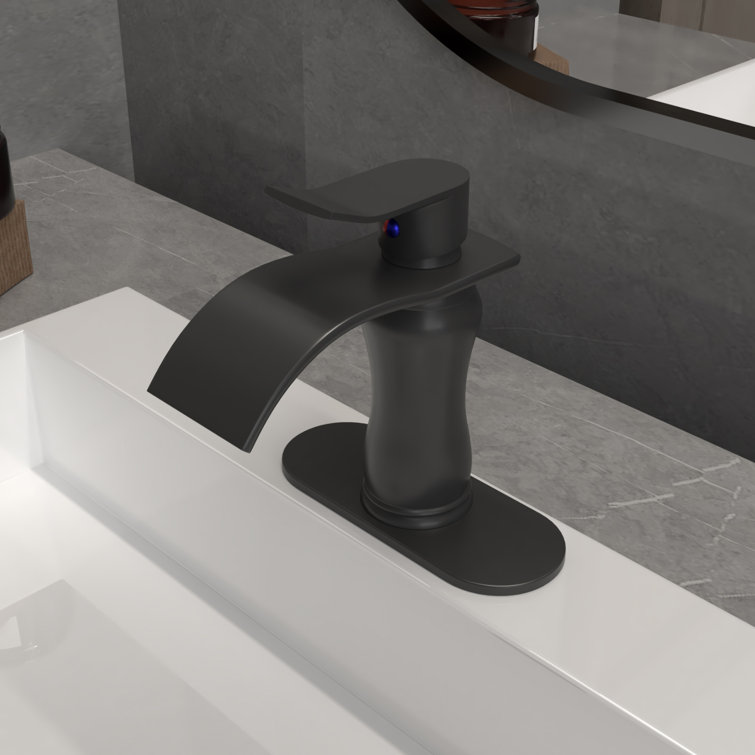 Waterfall Single Hole Single-Handle Low-Arc Bathroom Faucet With Pop-Up Drain Assembly