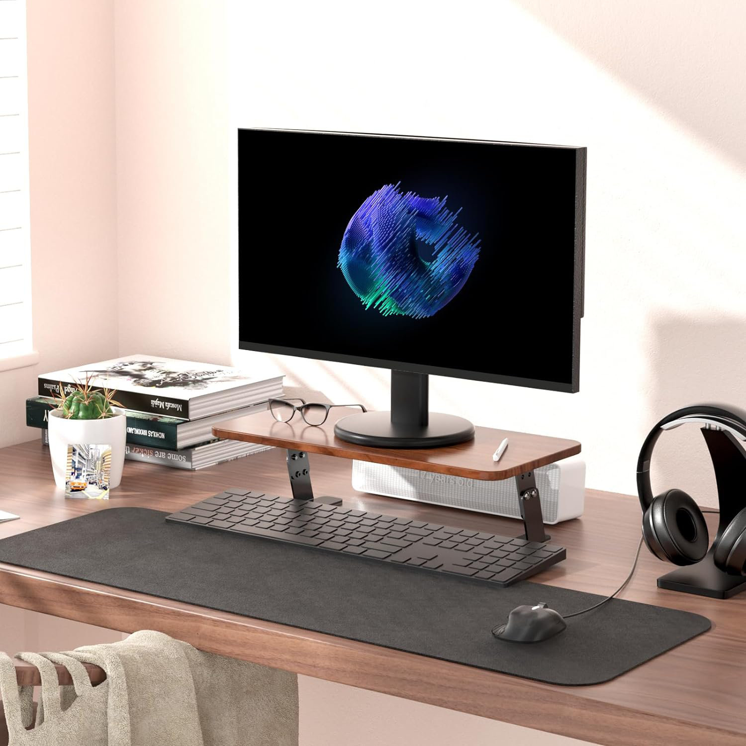 Latitude Run® Desk Wood Adjustable Monitor Stand: Office Stylish ...