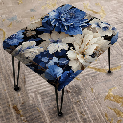 Blue Renaissance Florals Victorian Pattern I - Floral Rectangle Ottoman