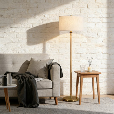 Modern Floor Lamp With Stepless Dimmer Switch And LED Bulb, Mid Century Standing Lamp With Linen Shade For Living Room, Bedroom And Office, Natural Wood Finish