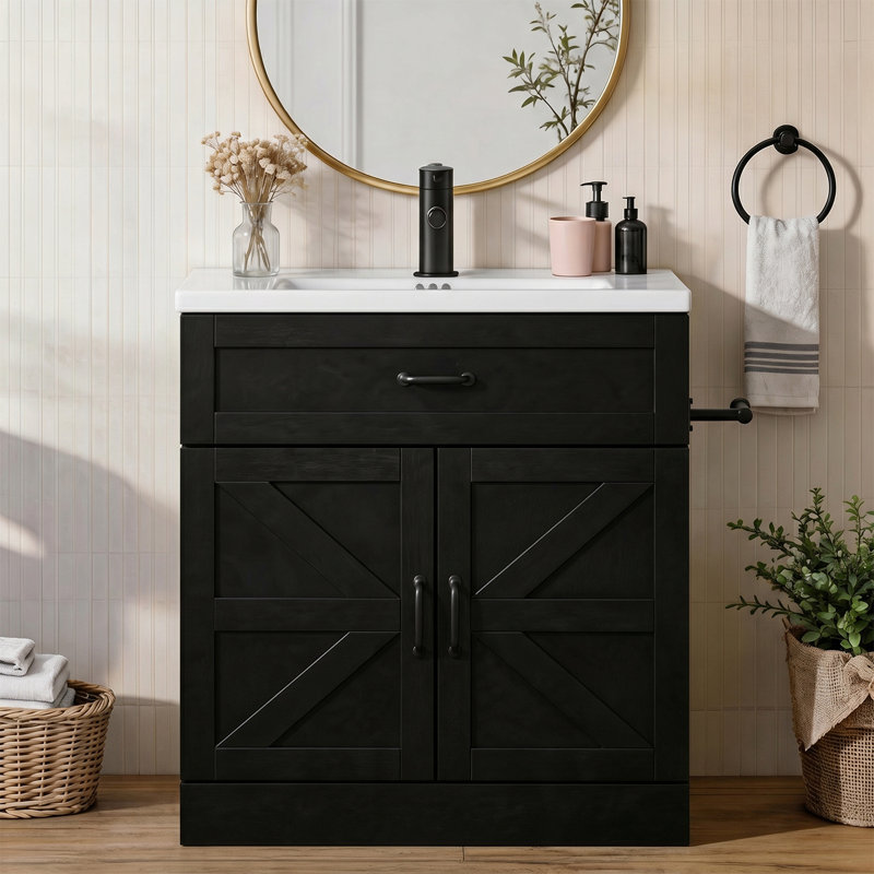 31 Inch Farmhouse Freestanding Bathroom Vanity, Black