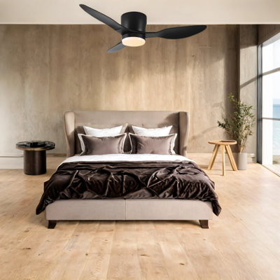 42" Smart Flush Mount Ceiling Fans with Lights Remote,Quiet DC Motor,Outdoor Indoor Low Profile  Ceiling Fan,Control with WIFI Alexa App,Dimmable,ABS  blades,for Modern Bedroom Patio