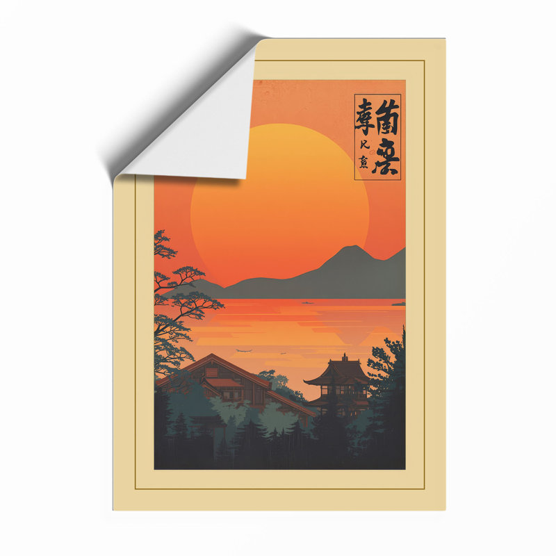 Sunset Over Mountains Japandi - Print, Unframed, A4 - 29.7 x 21.0 cm