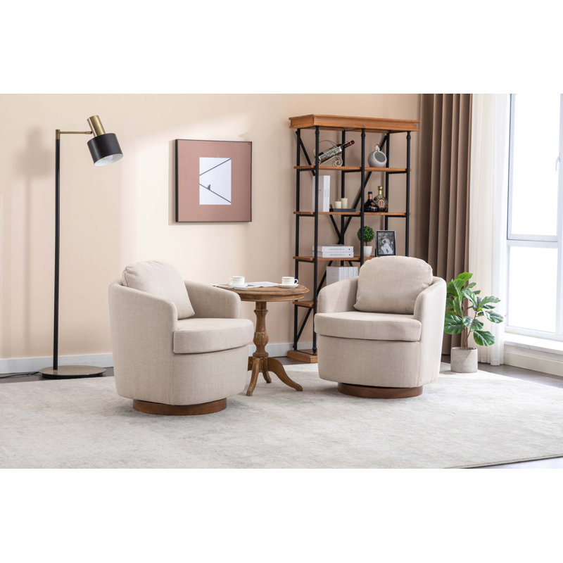Markysha Upholstered Swivel Barrel Chair, Beige Linen Incorrect