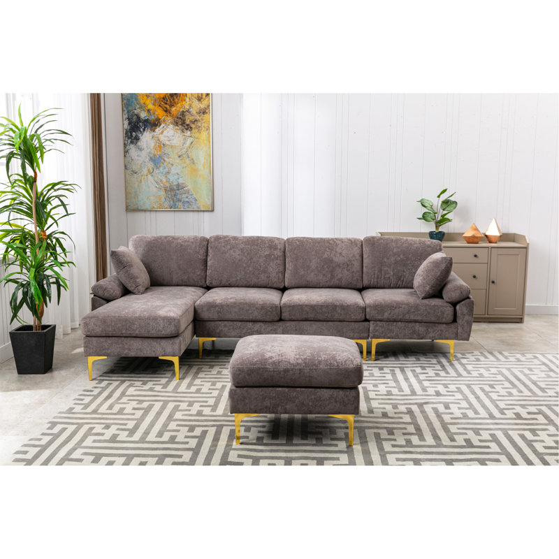 Canapé modulaire en U avec repose-pieds, Velours gris velours
