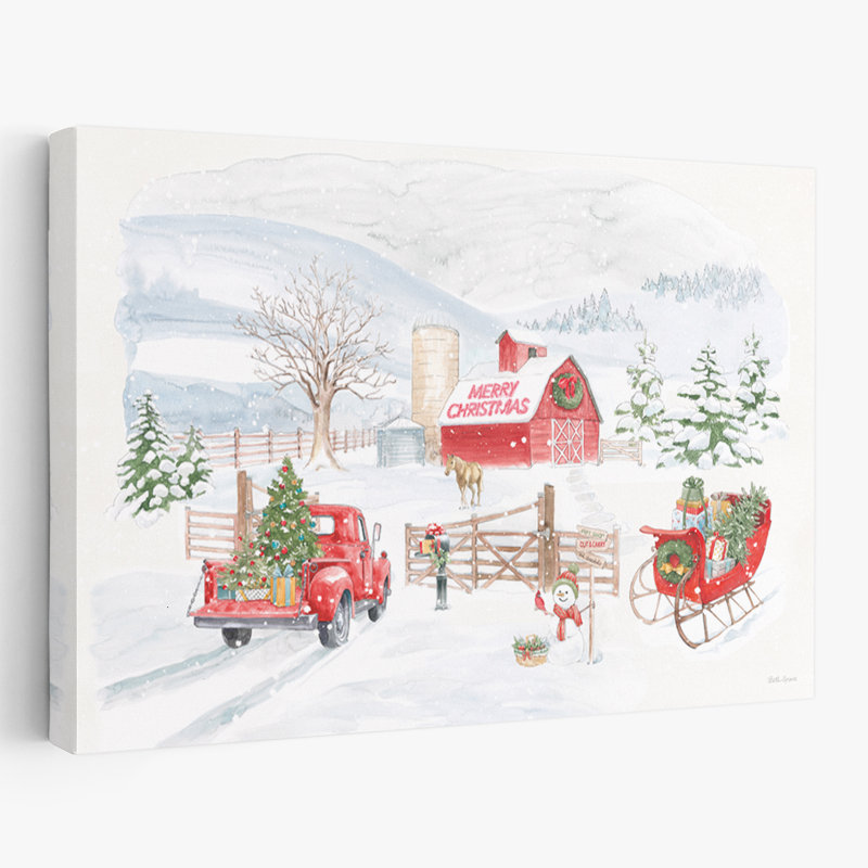 Home For The Holiday I - Animaux, oiseaux de grange, art bleu, H 32 po x l 48 po