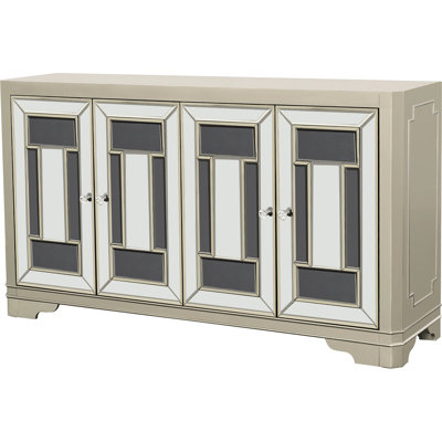 Luxurious Storage Cabinet With Champagne Finish, Silver Mirrors And Crystal For Home Use Sophisticated 4-door Freestanding Shimmering Bedroom Organization
