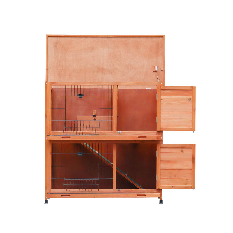 Maison pour lapins 2 étages avec couloir, imperméable et toit, rampe antidérapante, plateaux amovibles pour petits animaux de compagnie