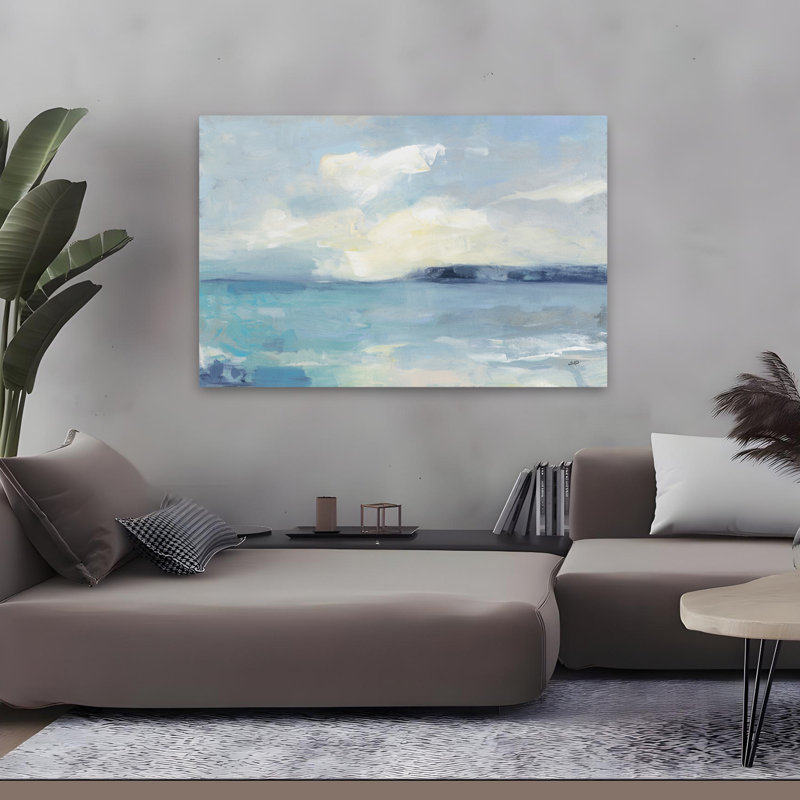 Péninsule côtière abstrait bleu gris nuage turquoise, H 48 po x l 32 po