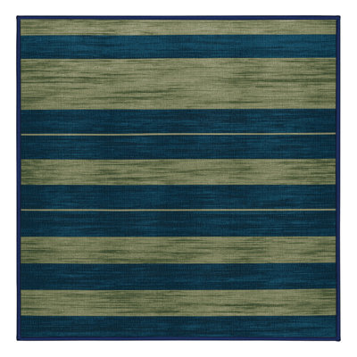 Machine Washable Horizontal Stripes Blue Area Rug