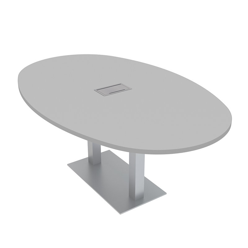 Table de réunion ovale avec module d'alimentation et de données pour 6 personnes, L 72 po x l 48 po, Brouillard gris