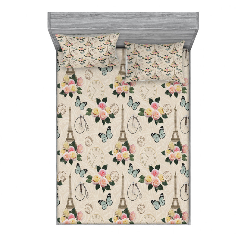Microfiber Floral Sheet Set, Queen Sheet Set with Fitted Sheet