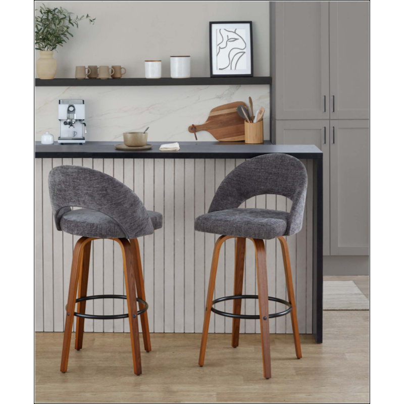 Tabouret de bar à hauteur fixe avec pivot en bois avec repose-pieds rond en métal - ensemble de 2