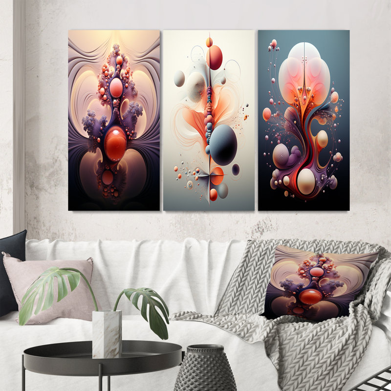 Metamorphosis Abstract Geometric Multiverse III - Abstract Shapes Art Set Of 3 Pieces, Toile tendue, H 32 po x l 48 po