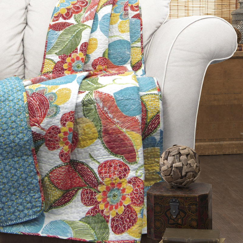 Cotton Throw, Yellow/Gray/White