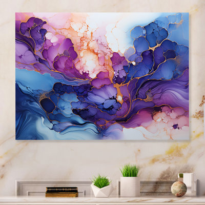«Rose et bleu, alcool, encre, rêve I» sur métal
