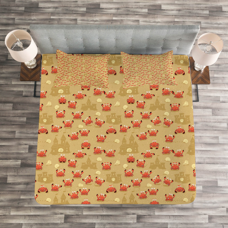 Acasia Yellow/Red Microfibre Bedspread Set, 220 x 264 cm
