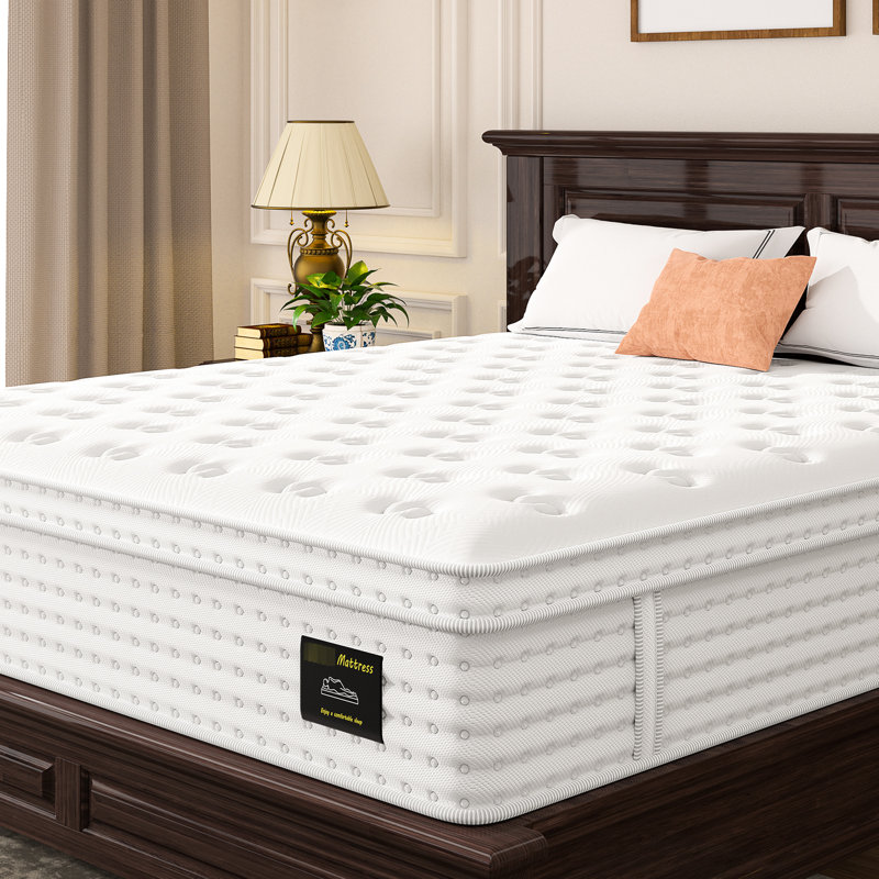 Matelas King Size 14'', fibre de verre, mousse à mémoire de forme et ressorts ensachés pour un confort optimal, réduction des transferts de mouvement et alignement optimal de la colonne vertébrale, roulé et comprimé