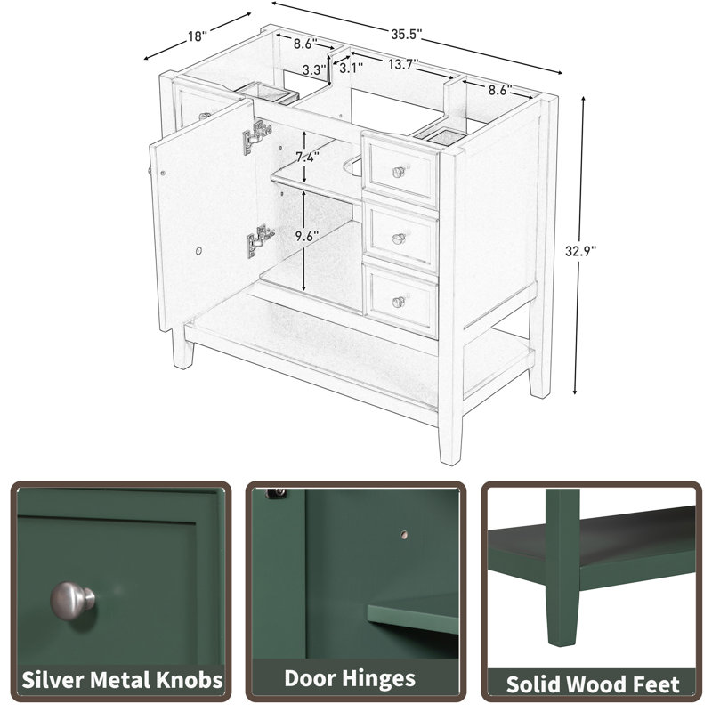 Base de meuble-lavabo simple 35,5 po seulement, Vert