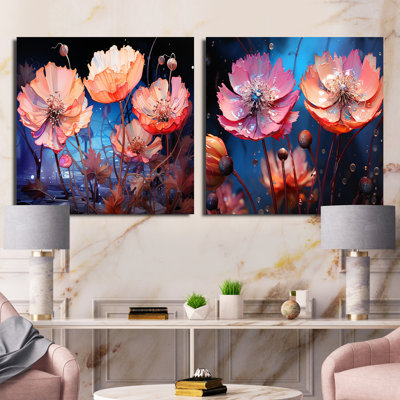 Ensemble de 2 fleurs de néon rose et bleuet