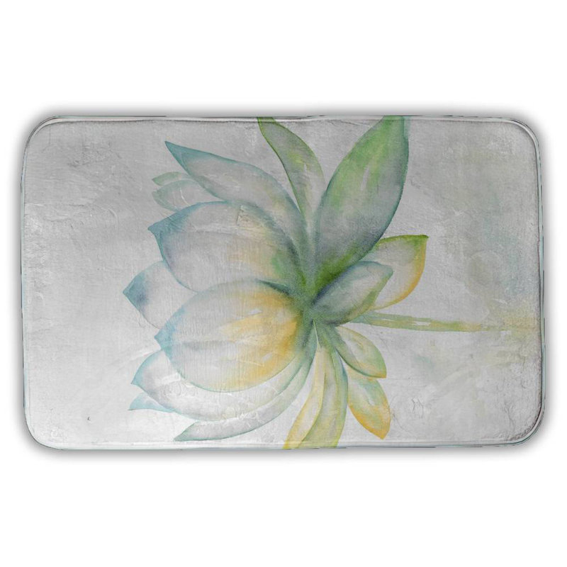 Lotus flower Bath Mat with Non-Slip Backing - Quick Dry Memory Foam Bathroom Rug - Absorbent - Modern Plush Spa-Style - Machine Washable