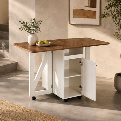 Space-Saving Foldable Dining Table with Drop Leaves, Walnut
