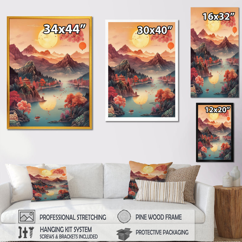 Intense Sunset Over Mountains I, reproduction d'art sur toile, H 44 po x l 34 po x P 1,5 po, Cadre photo noir