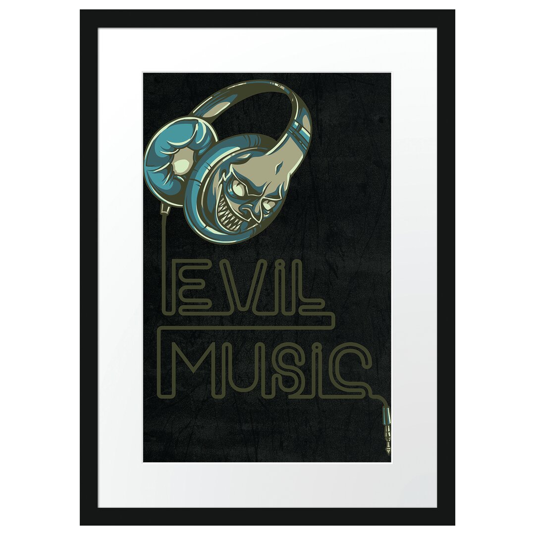 Gerahmtes Poster Evil Music Black