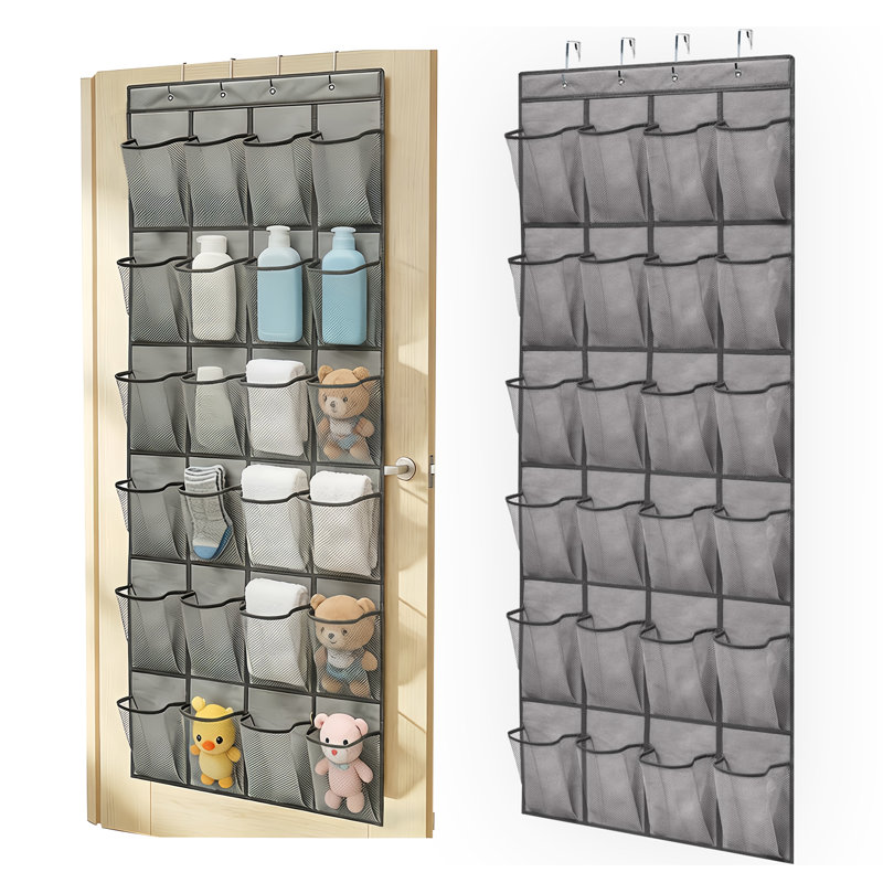 Set Of 2, 24-pocket Over The Door Shoe Organizer, Strong, Breathable And Versatile, 4 Sturdy Hooks, Fits Most Standard Doors